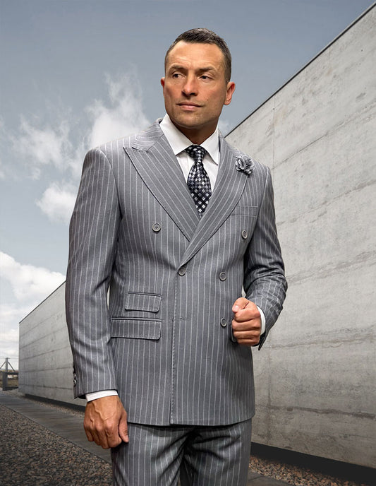 Executive Pinstripe Double-Breasted Suit – Super 200’s Wool & Cashmere Blend