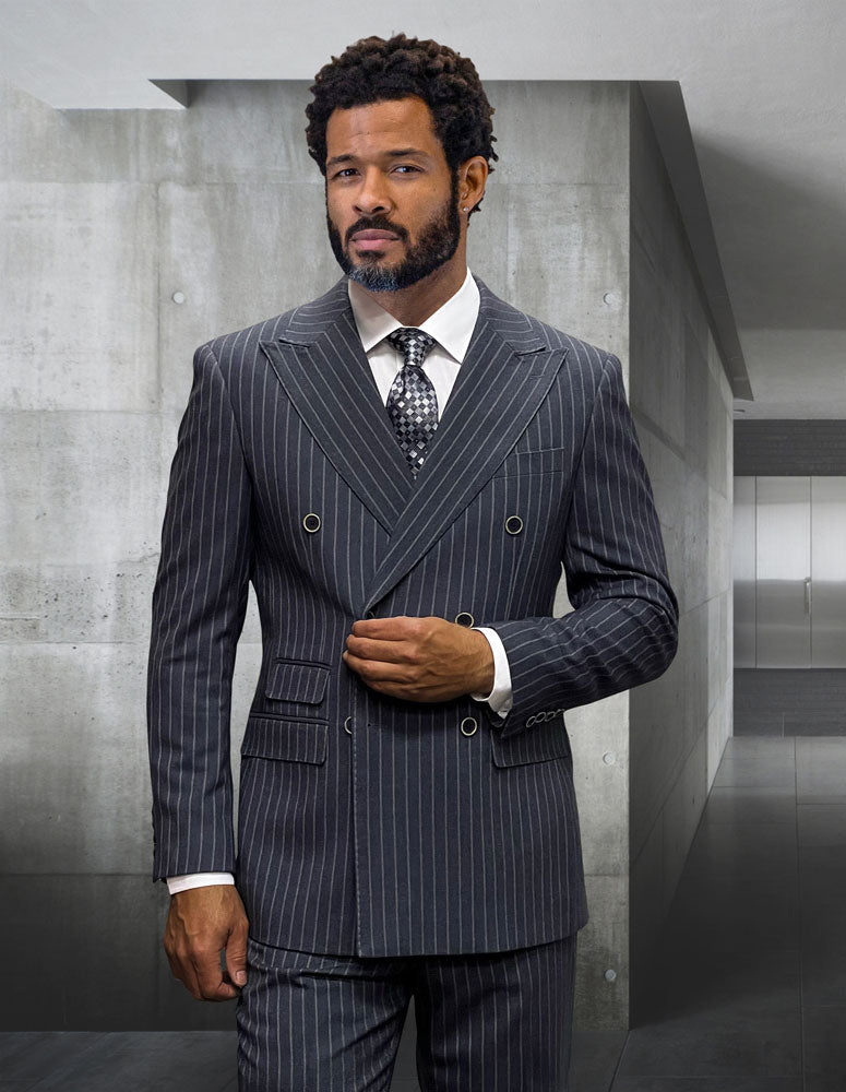 Executive Pinstripe Double-Breasted Suit – Super 200’s Wool & Cashmere Blend