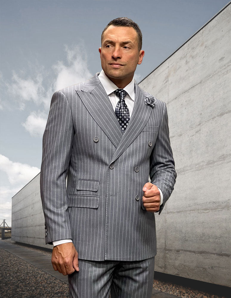 Executive Pinstripe Double-Breasted Suit – Super 200’s Wool & Cashmere Blend