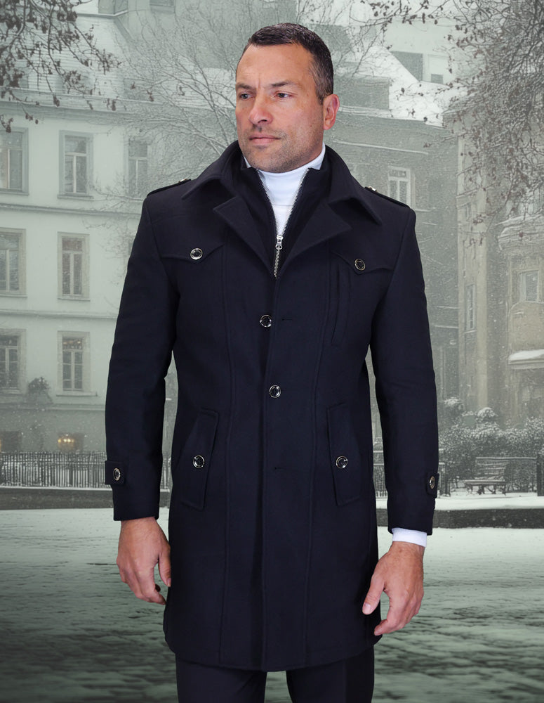 Wool & Cashmere Overcoat with Removable Zipper Underpiece