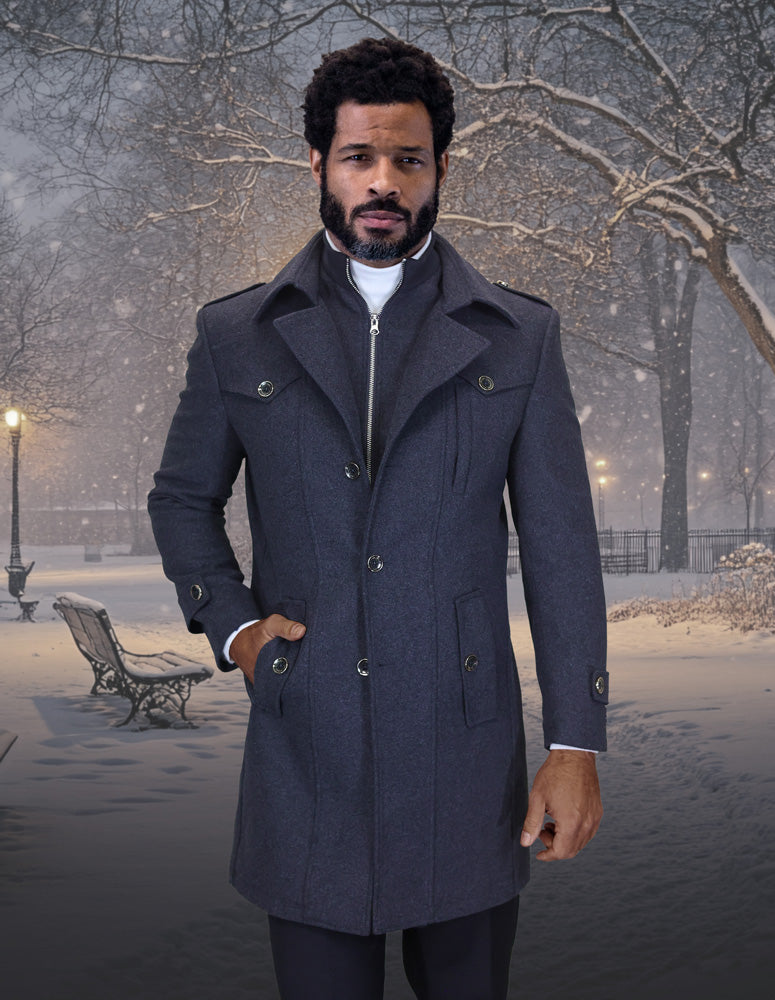 Wool & Cashmere Overcoat with Removable Zipper Underpiece