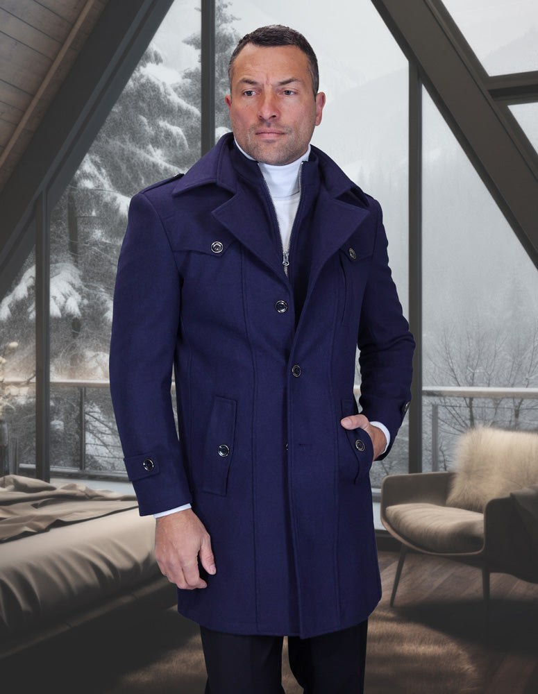 Wool & Cashmere Overcoat with Removable Zipper Underpiece
